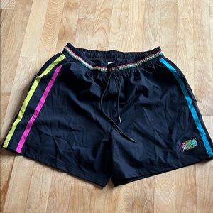 Black Athletic Shorts with Multicolor Stripes